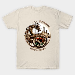 Steampunk Eastern Dragon with San Francisco Skyline - Lunar New Year 2024 T-Shirt